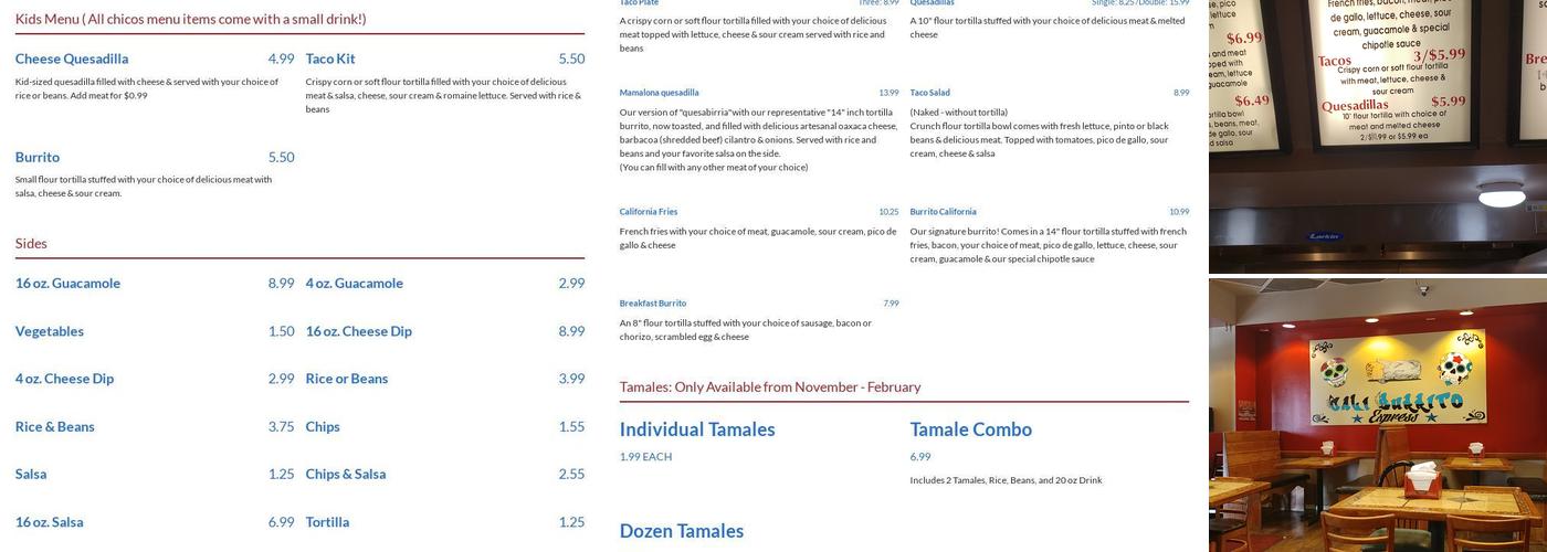 Cali Burrito Menu