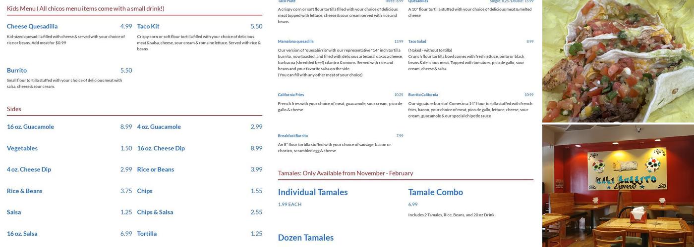 Cali Burrito Menu