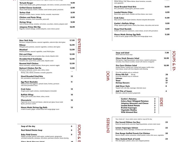 Corbin's Grille Menu