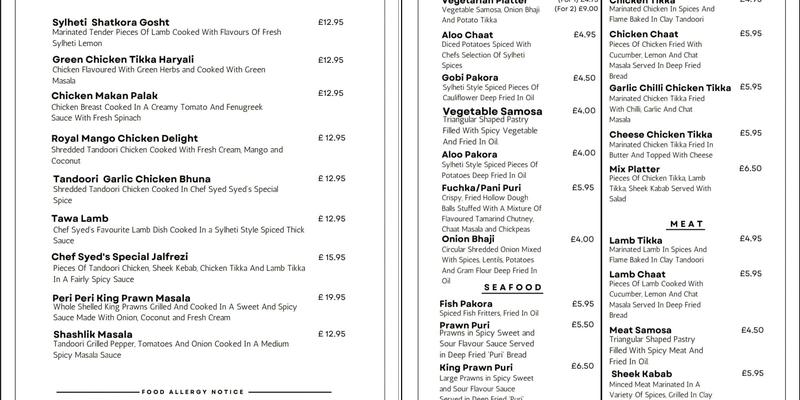 TANDOORI NIGHTS Menu