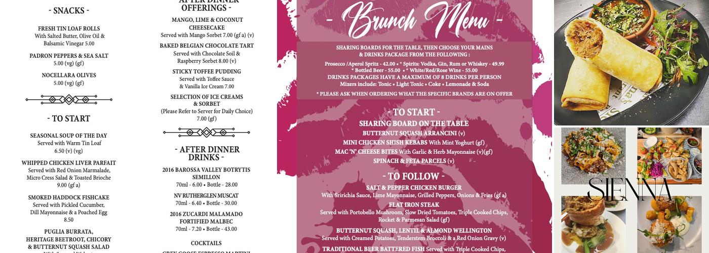 Sienna's Restaurant Menu