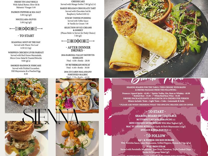 Sienna's Restaurant Menu