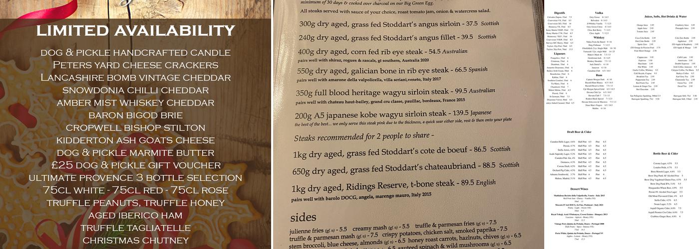 The Dog & Pickle Menu