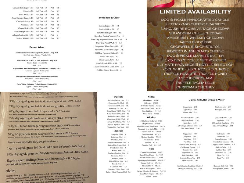 The Dog & Pickle Menu