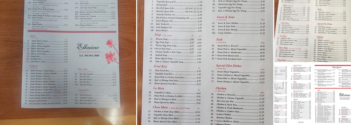 Elkview | Chinese Restaurant Menu