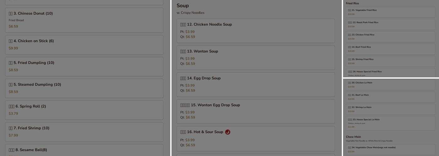 Asian Star Menu