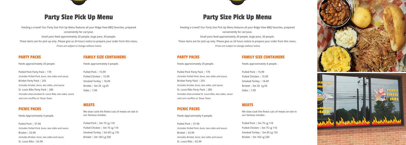 Ridge View BBQ Menu