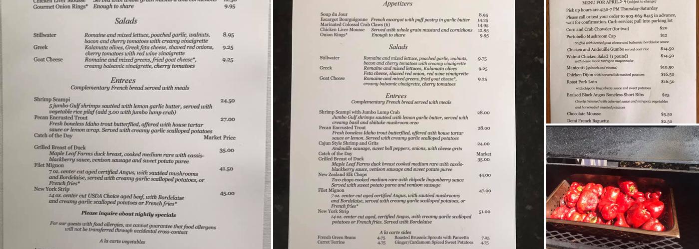 Stillwater Inn Menu