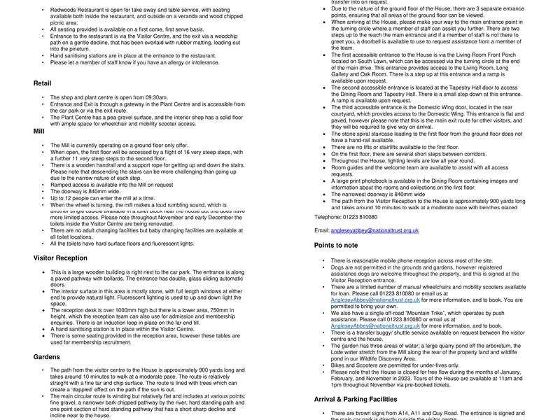 Redwoods Restaurant Within Anglesey Abbey Menu