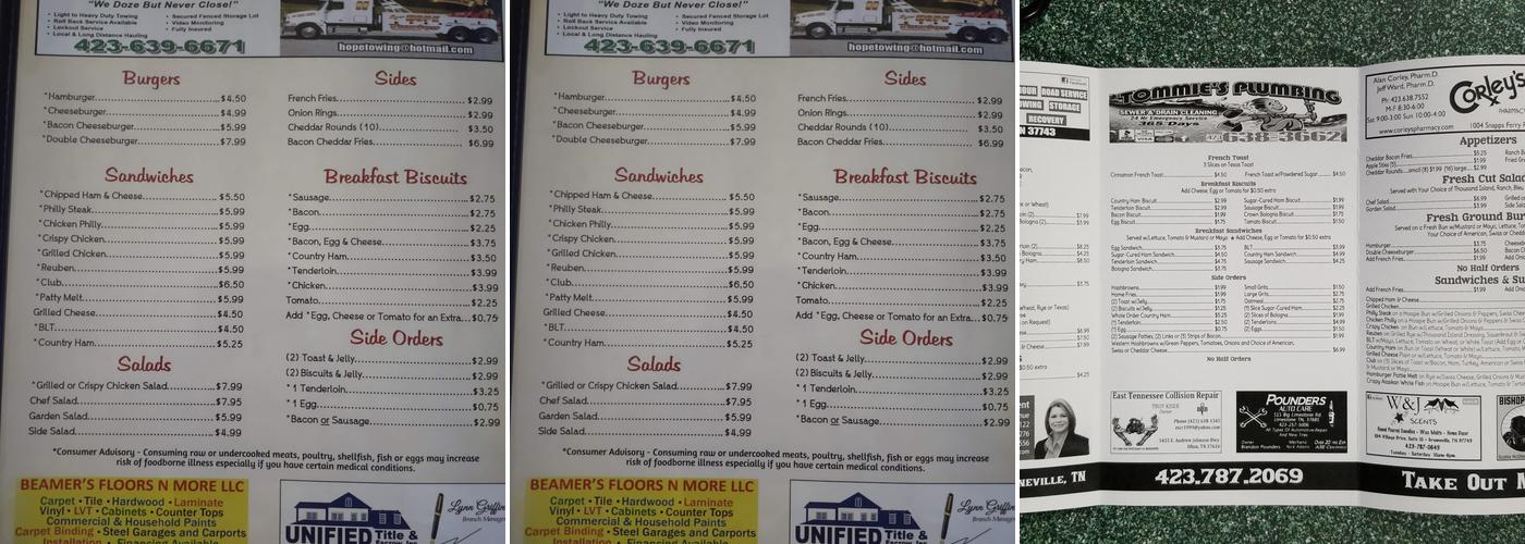 Country Corner Restaurant Menu