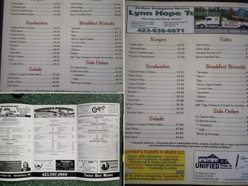 Country Corner Restaurant Menu