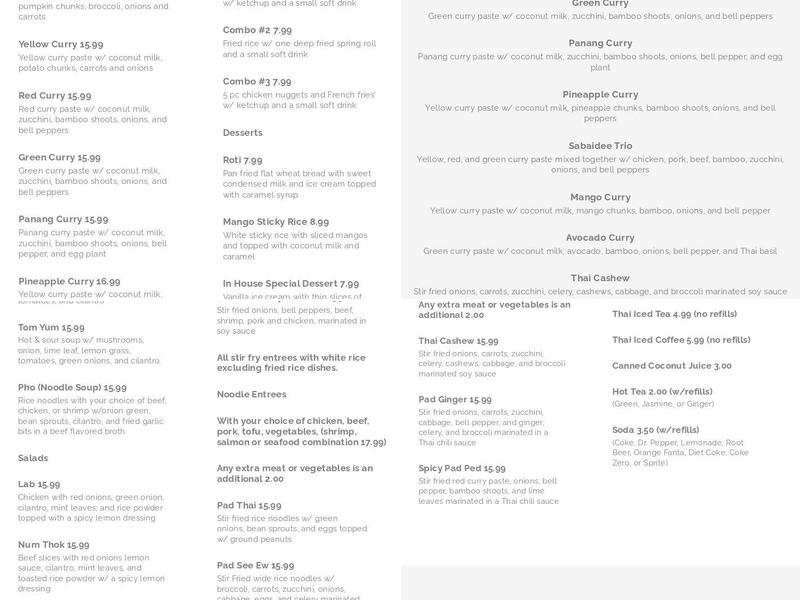 Sabaidee Menu