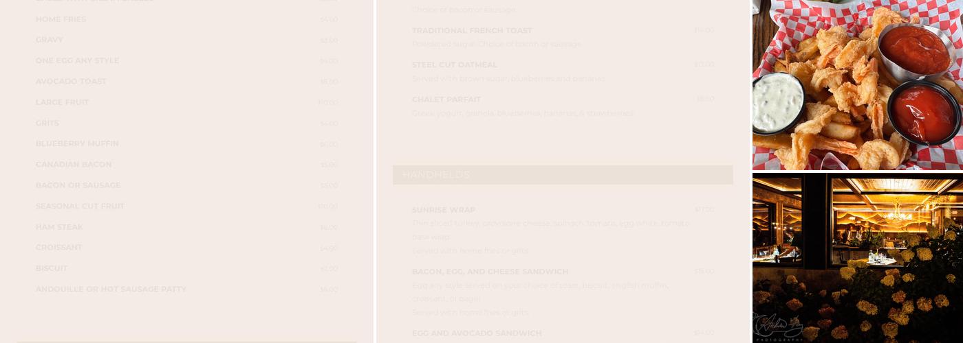 Chalet Restaurant Menu