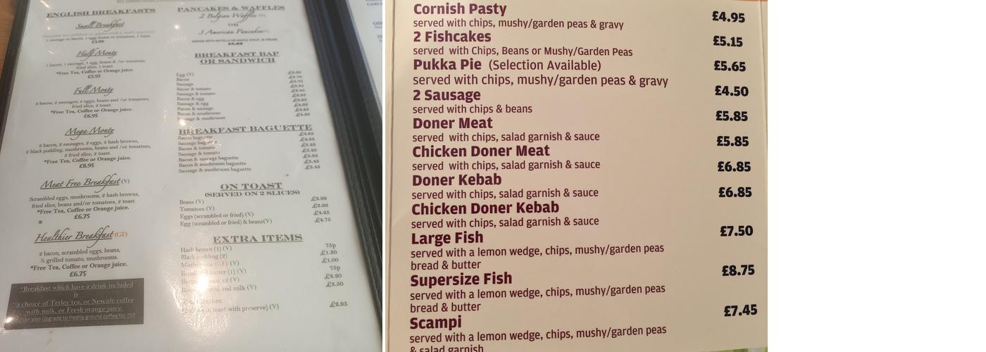 Ginghams Restaurant Menu