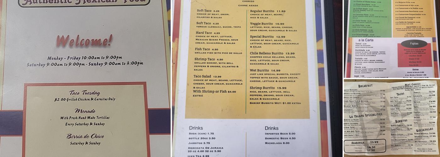 La Palapa Menu
