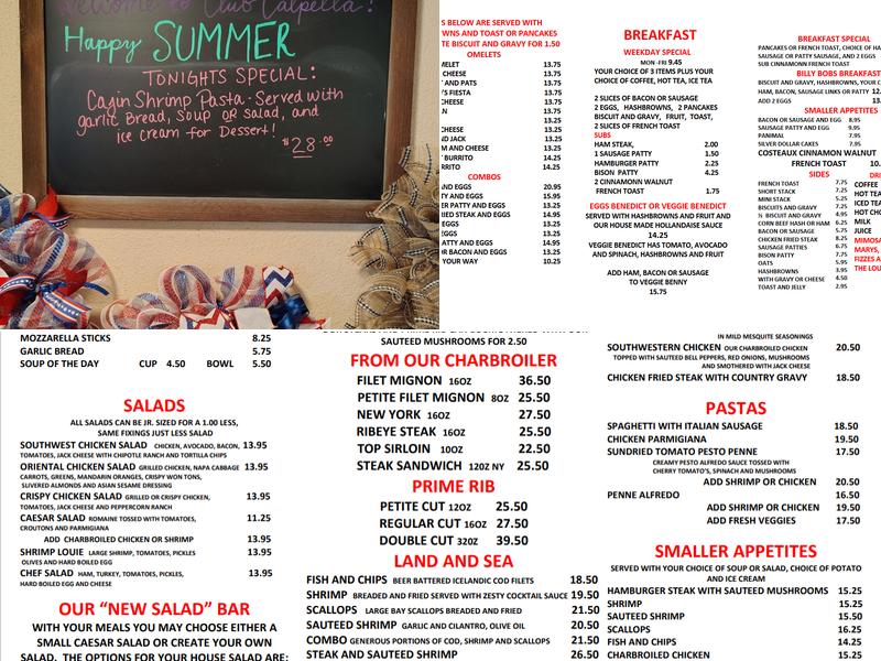 Club Calpella Restaurant Menu
