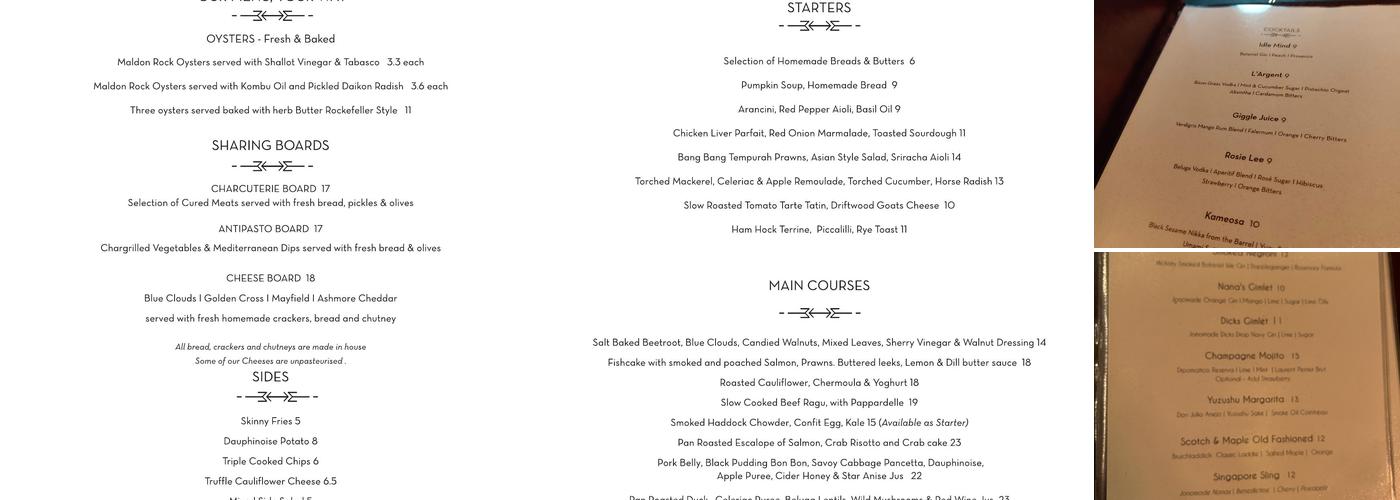 Verdigris Tonbridge Menu