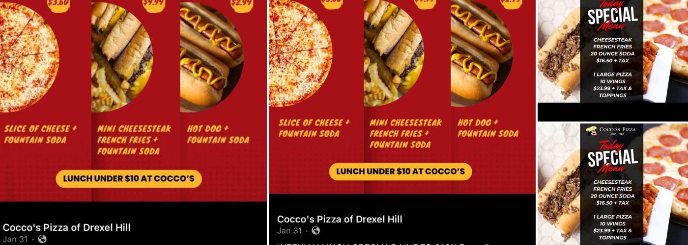 Cocco's Pizza of Drexel Hill Menu