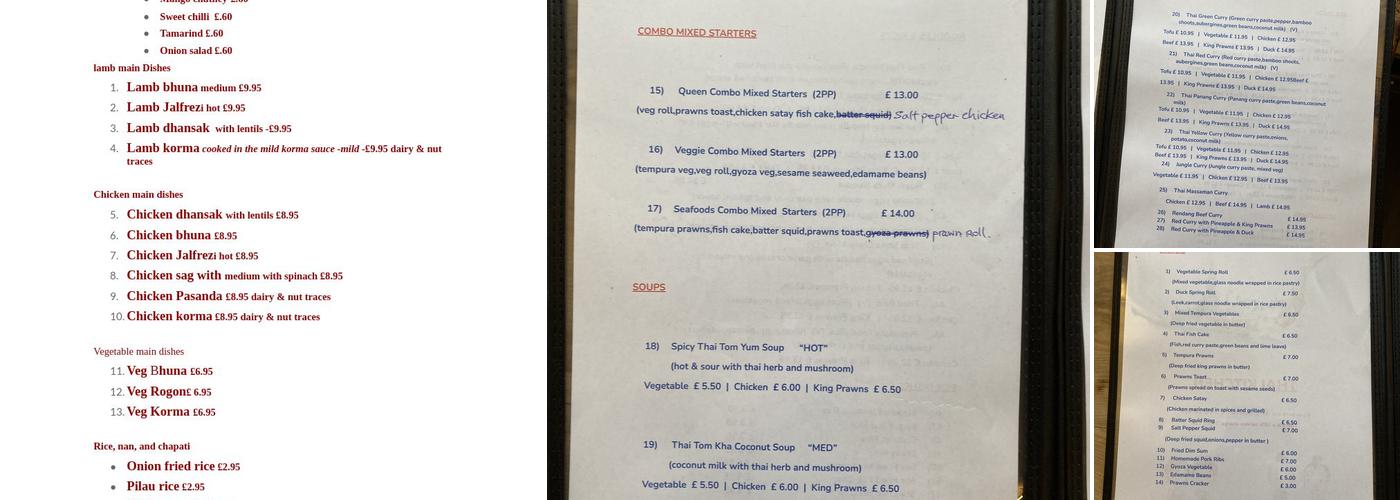 Queen Adelaide Blagdon Menu