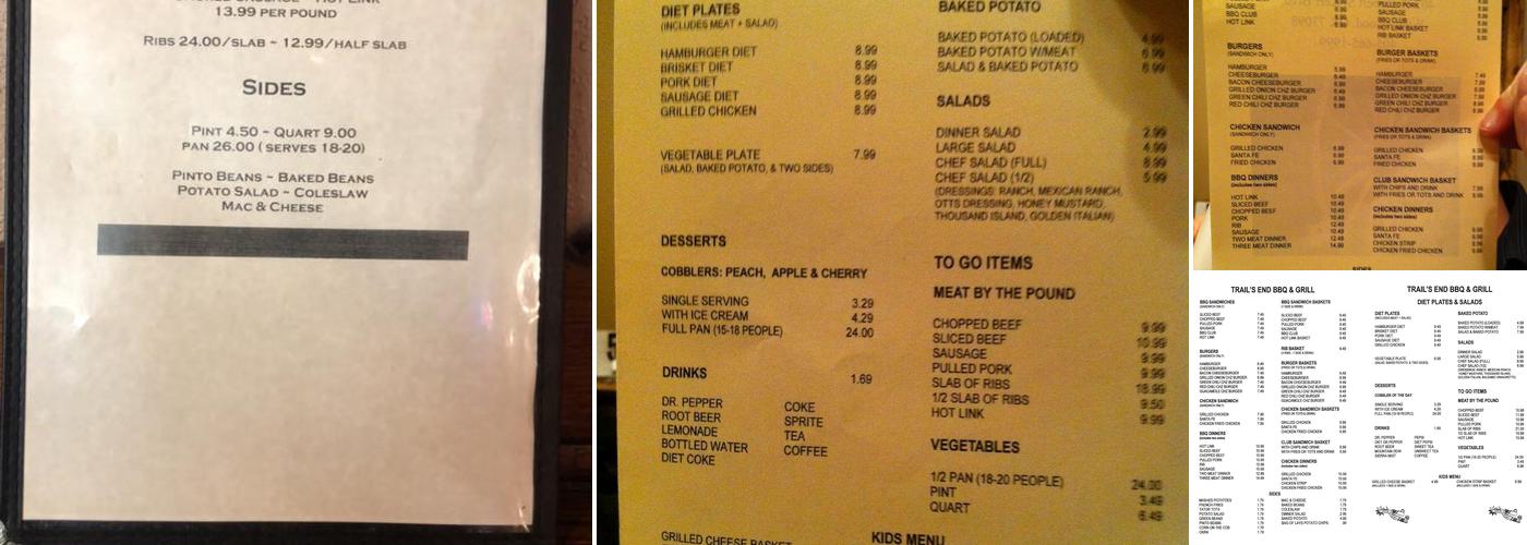 Trails End BBQ & Grill Menu