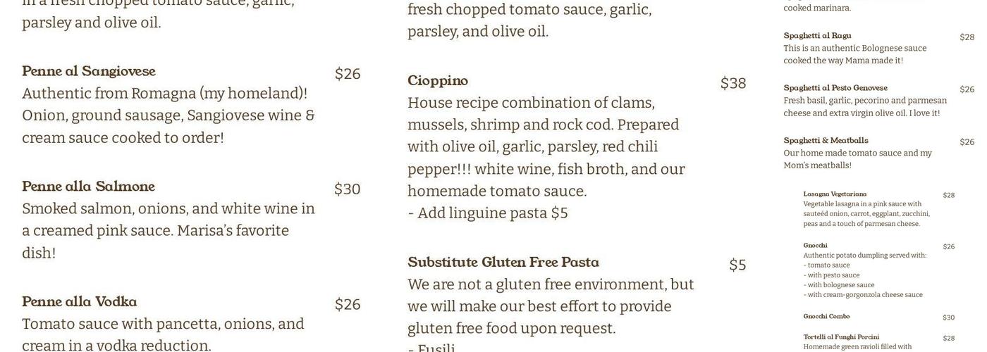 Luna Trattoria Menu