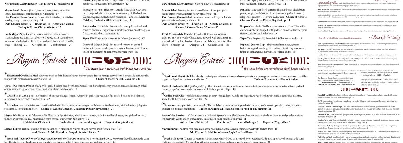 Mayan Fusion Menu