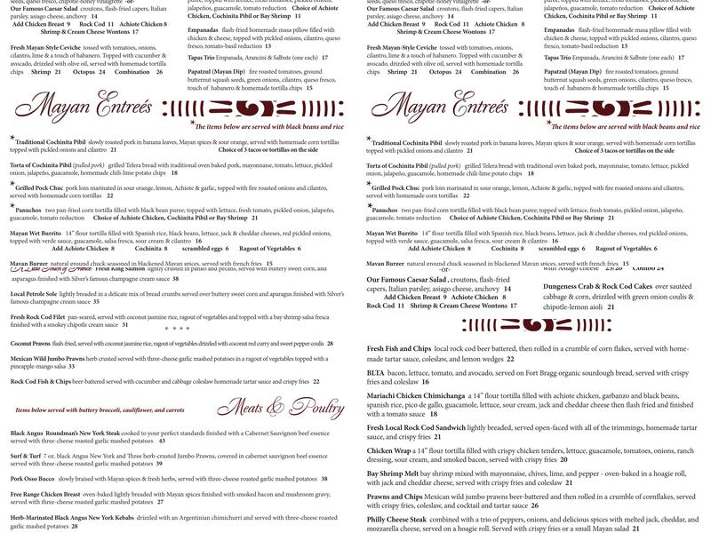 Mayan Fusion Menu