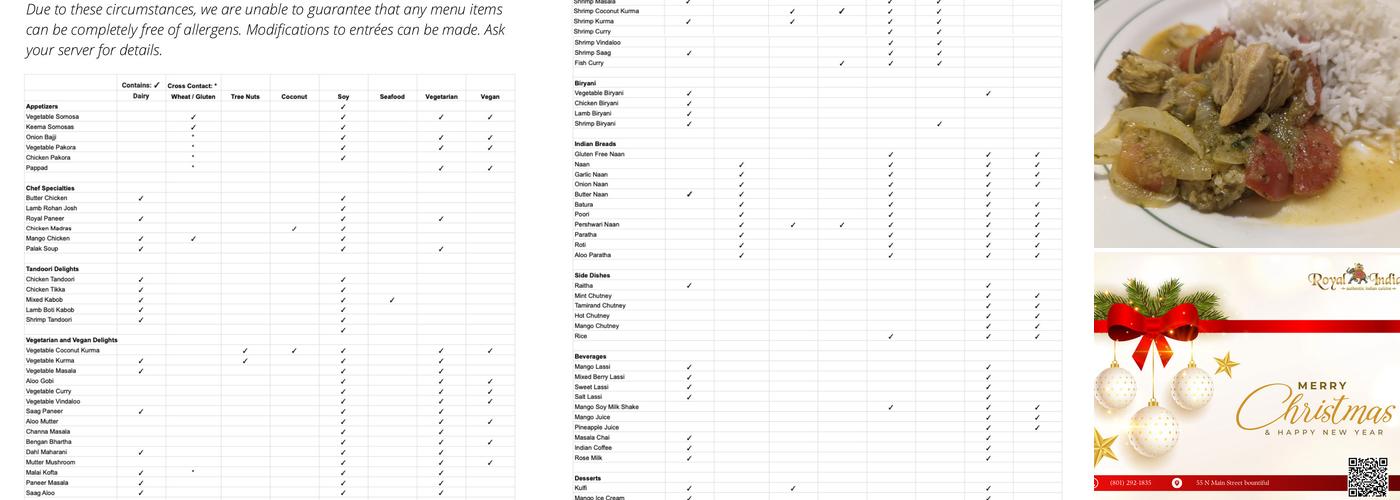 Royal India - Bountiful Menu