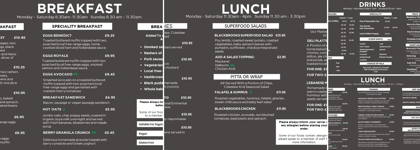 Blackbrooks Restaurant Menu