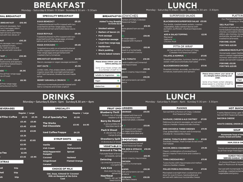 Blackbrooks Restaurant Menu