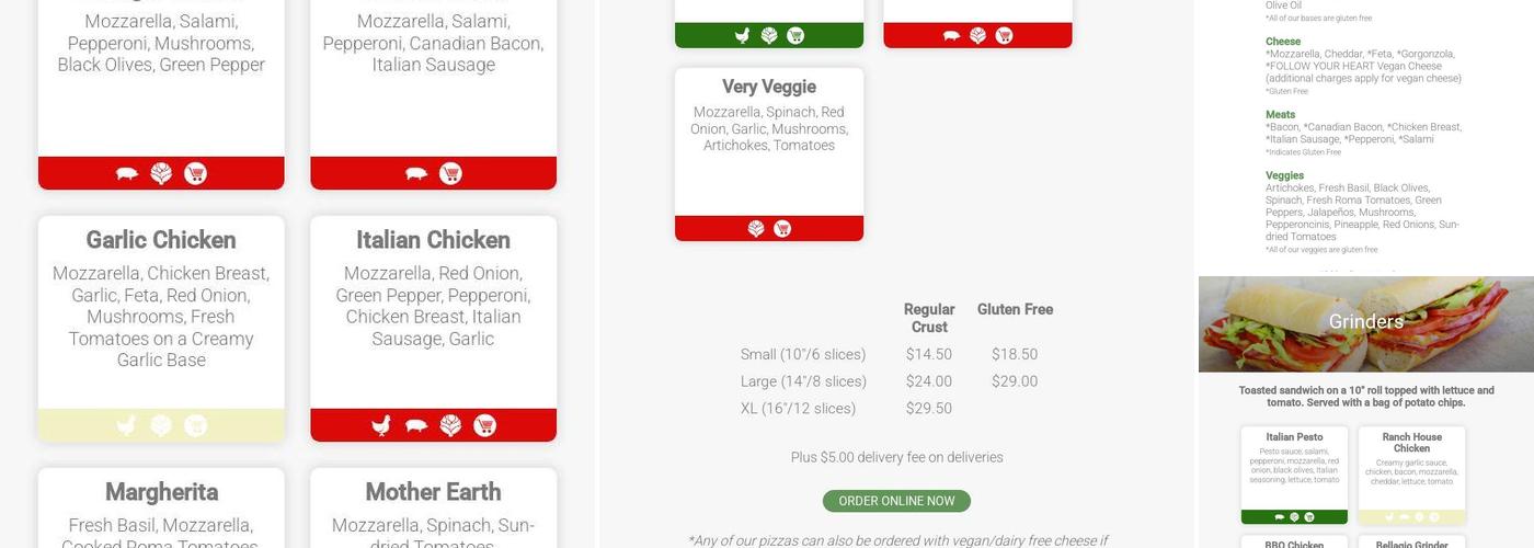 Bellagios Pizza Menu