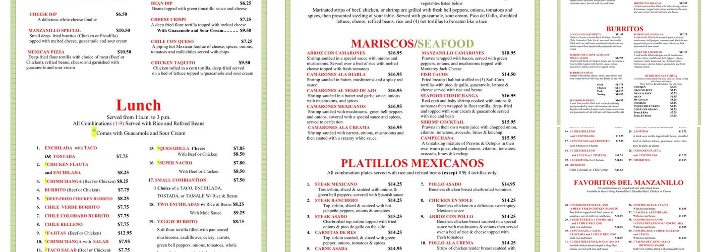 Manzanillo Mexican Restaurant Menu