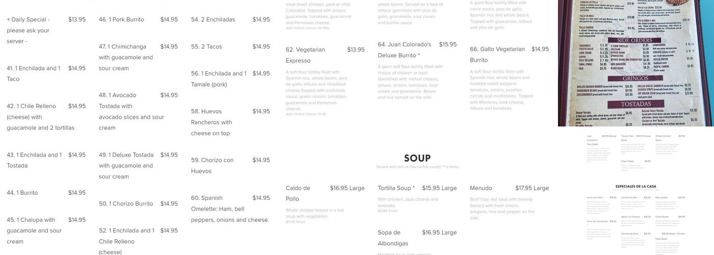 Juan Colorado Menu