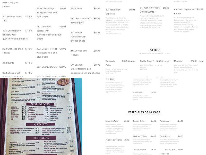 Juan Colorado Menu