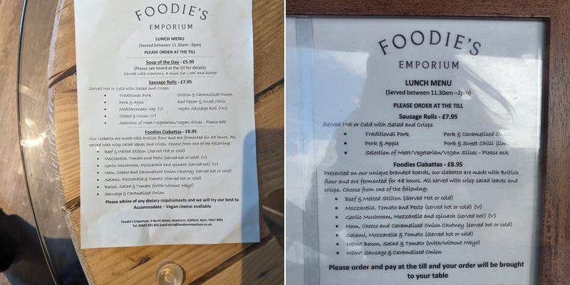 Foodie's Emporium Menu