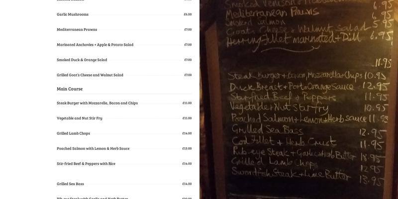 The Lord Raglan Menu