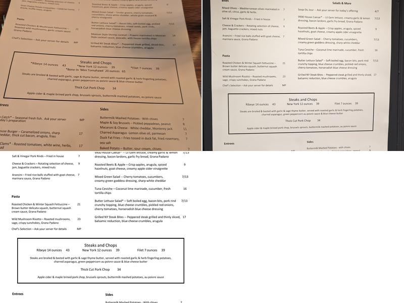 The Steakhouse at 9900 Menu