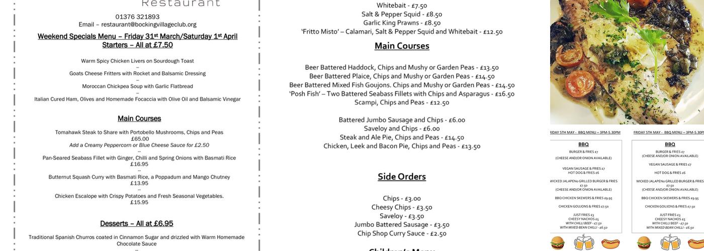 Weavers Bocking Menu