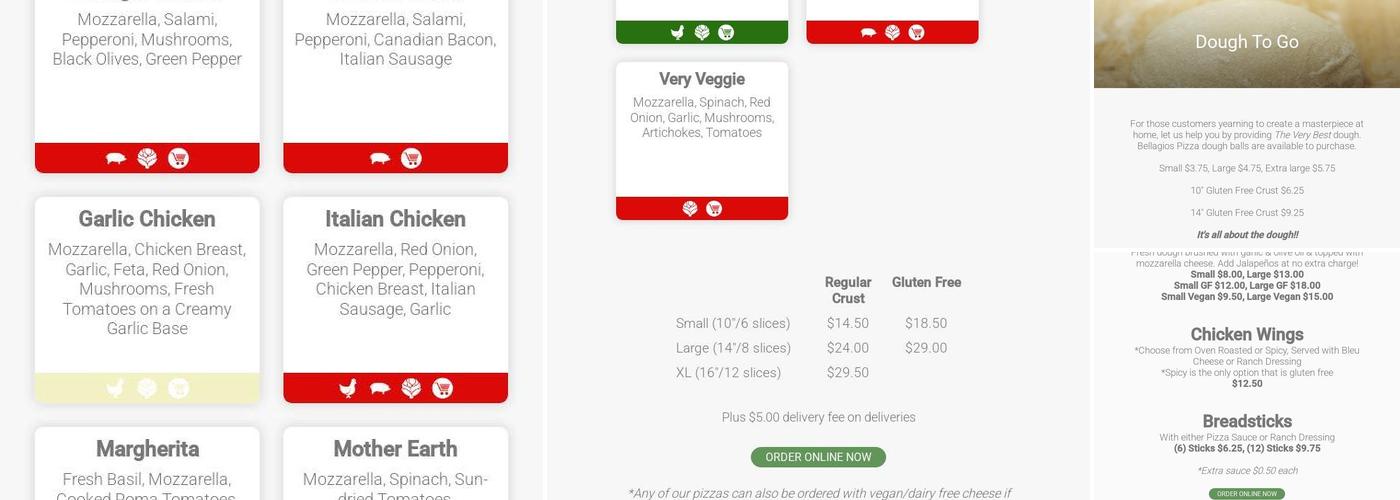 Bellagios Pizza Menu