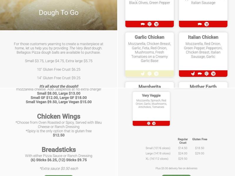Bellagios Pizza Menu