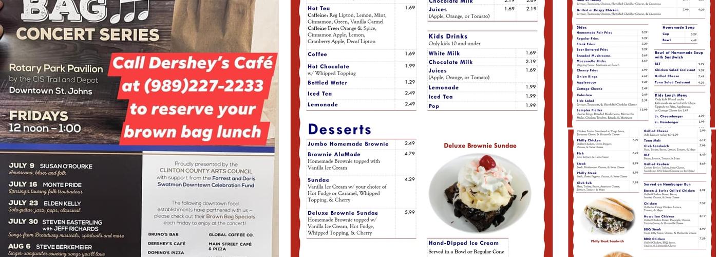 Dershey’s Cafe Menu