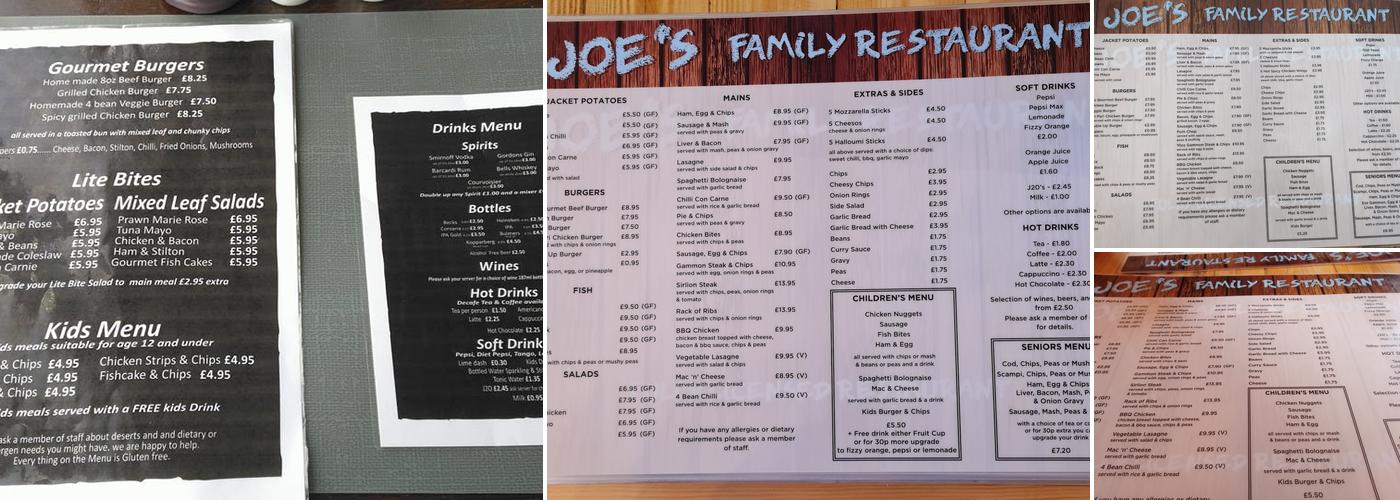 Joe's Family Restaurant Menu