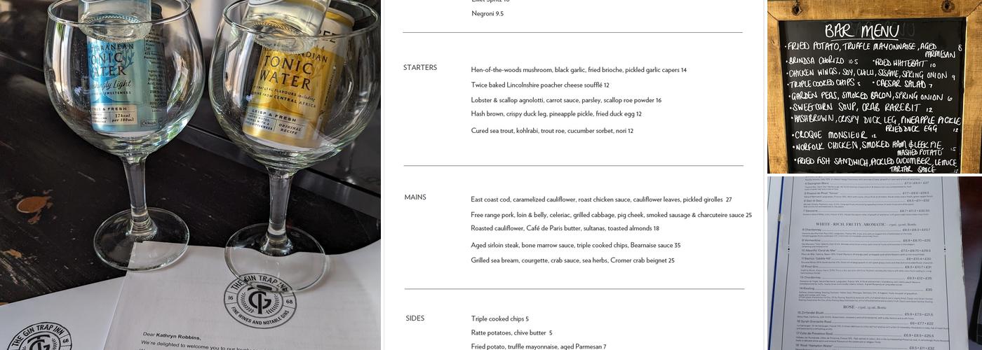 Gin Trap Inn Menu