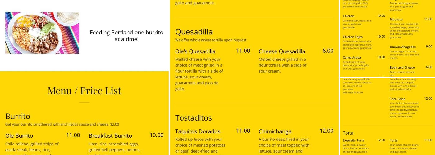 Olé Olé Menu