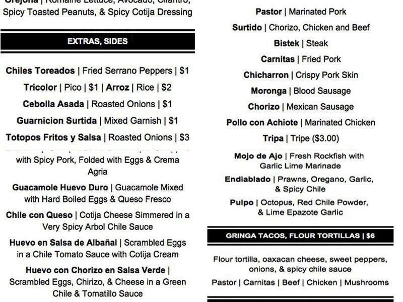 Uno Mas Menu