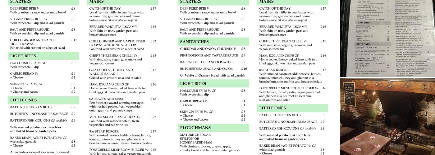 The Royal Oak Menu