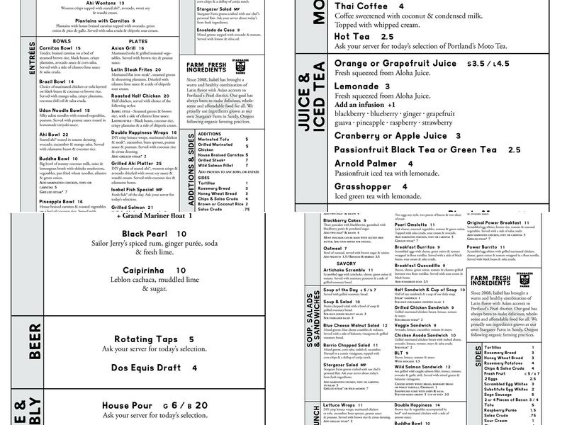 Isabel Restaurant Menu