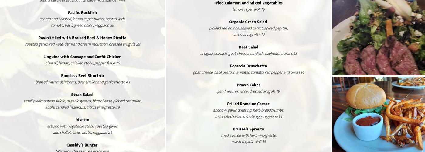 Cassidy's Restaurant Menu
