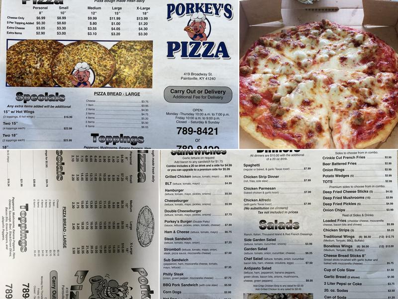 Porkey's Pizza Menu