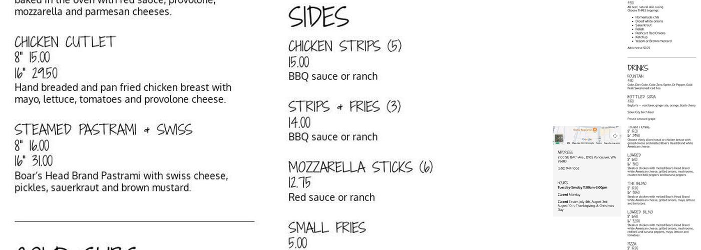 Philly Bilmos Cheesesteaks Menu